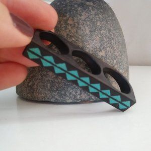 Wood and Turquoise Inlay Triple Finger Ring